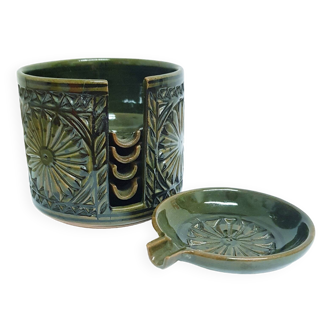 1970's pottery ashtray set