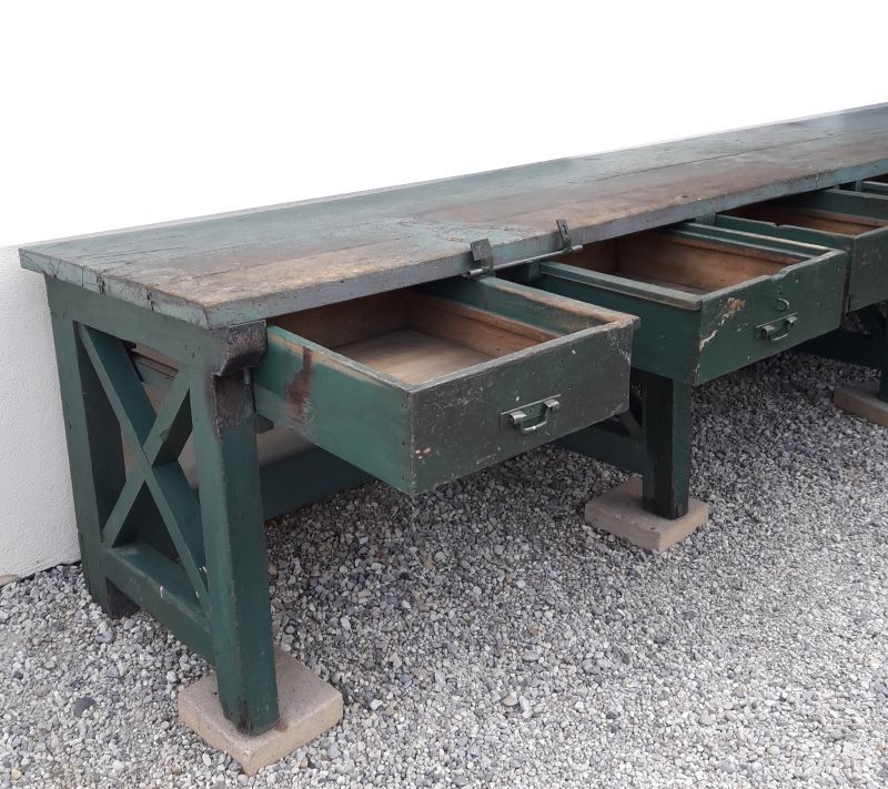 Établi industriel d'atelier 4m ancien