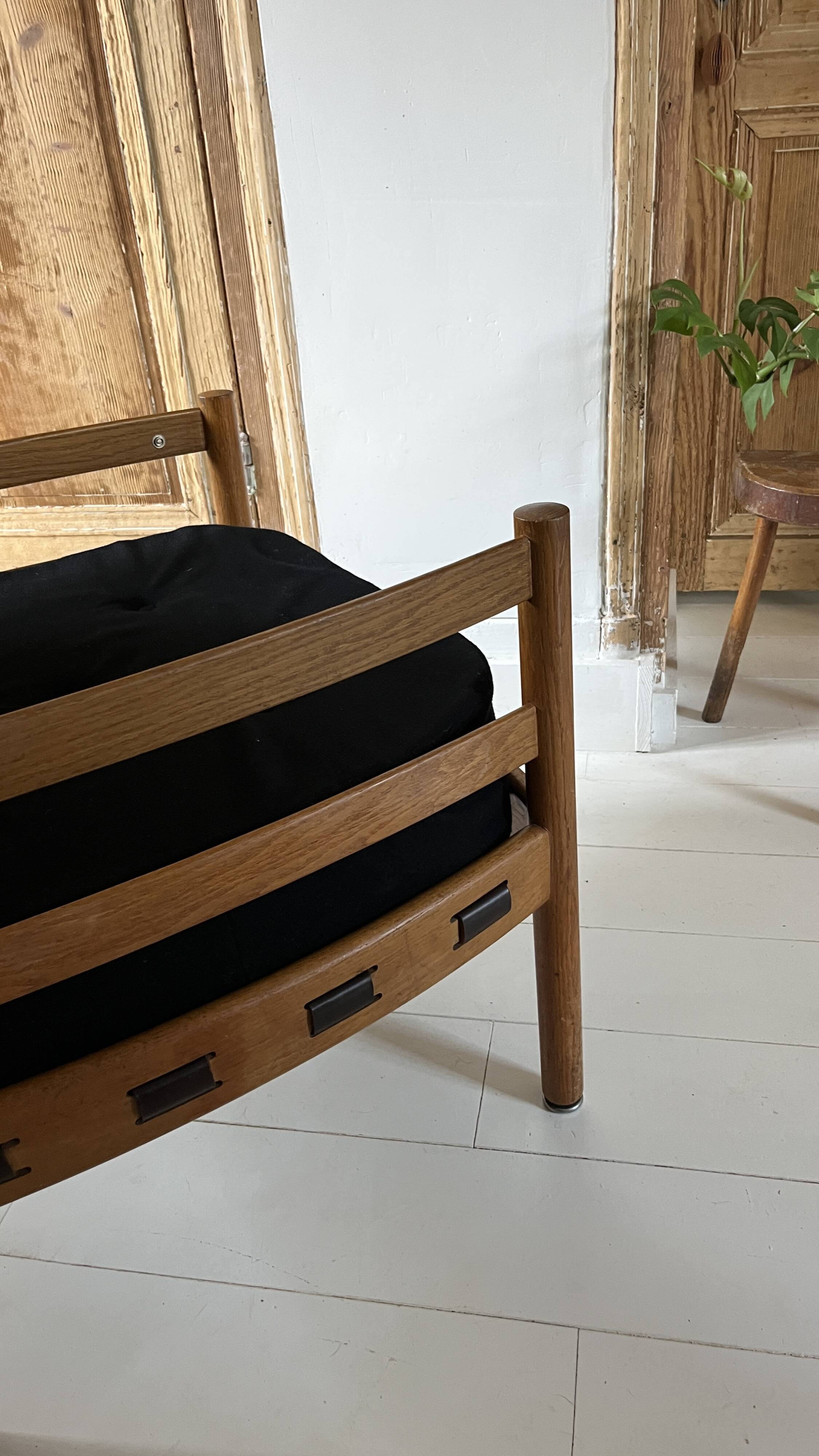 Scandinavian lounge chair COJA in wood and leather, 1960s