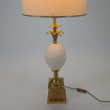 Brass and Opaline Glass Ostrich Egg Table Lamp, 1970