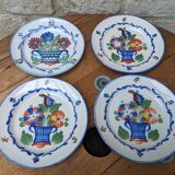 Set of 4 old Saint Clement plates with bouquet of flowers