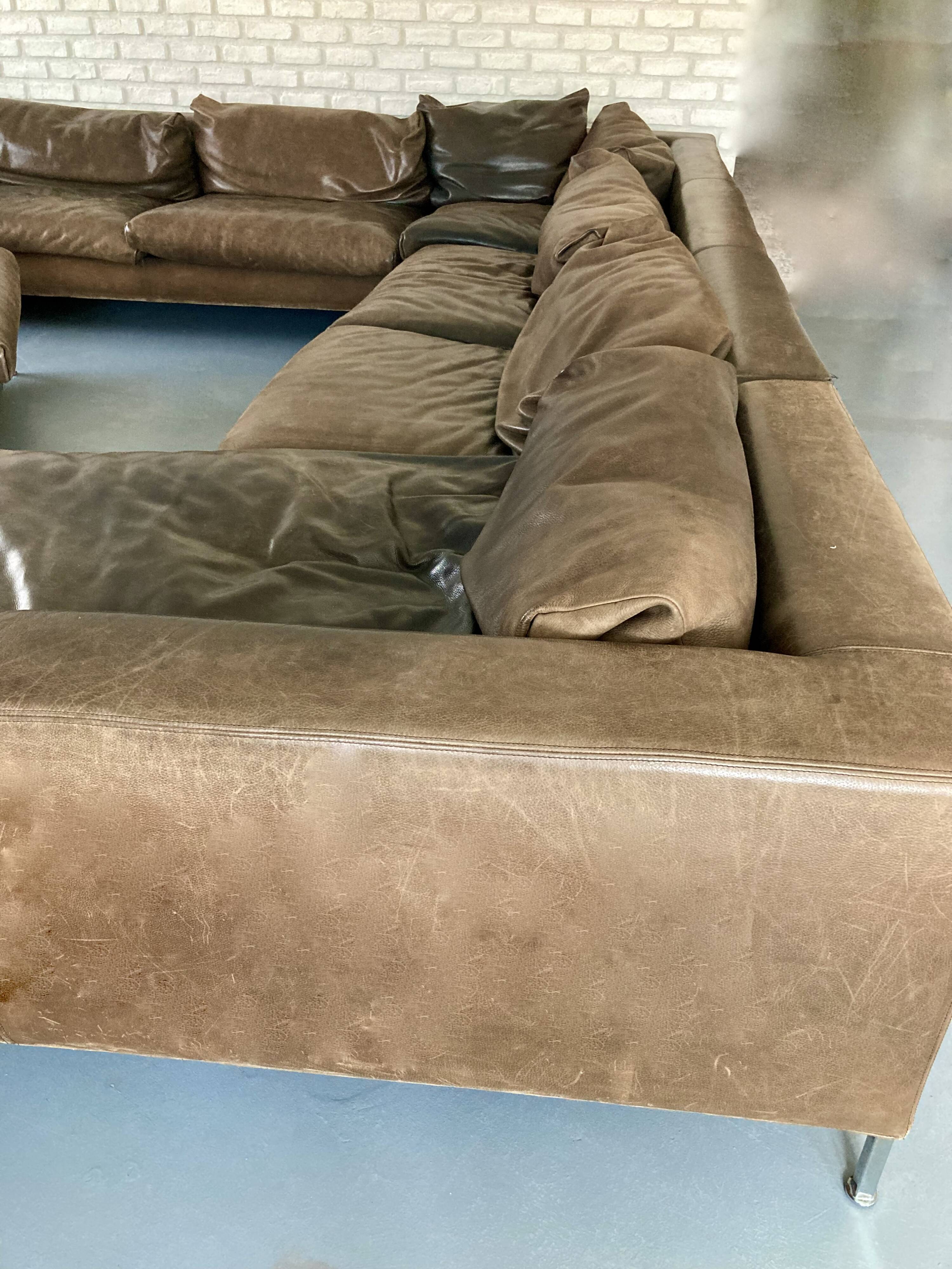 Modular leather sofa design for 12 people.