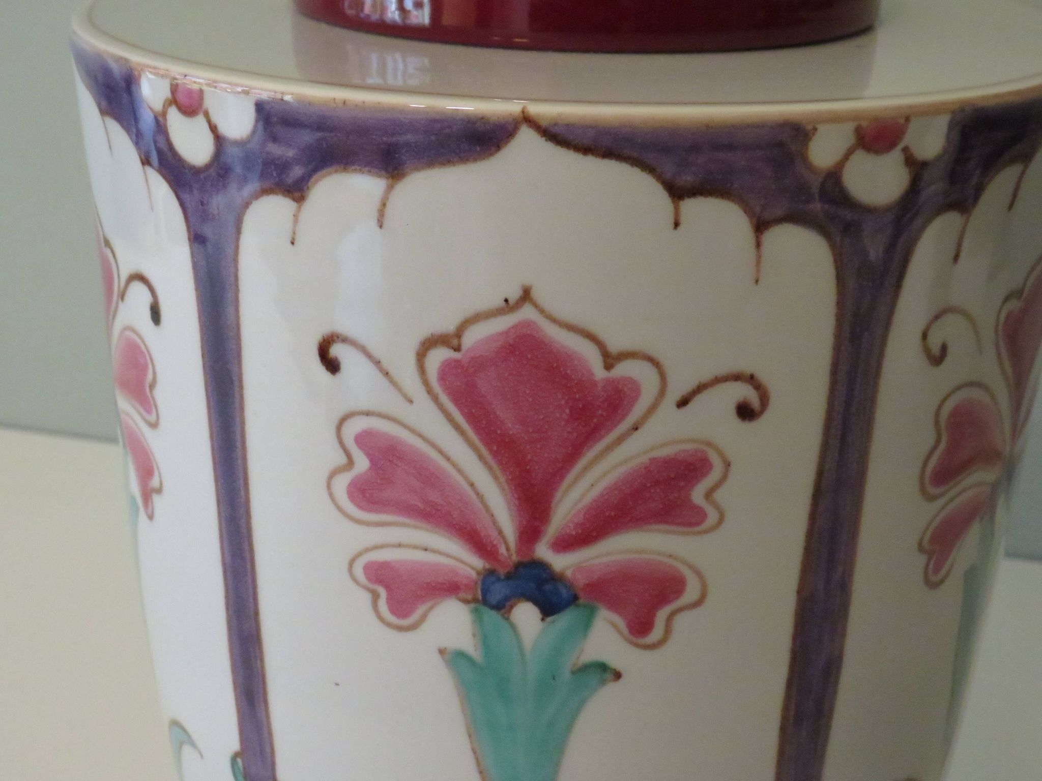 Ceramic lamp stand with floral pattern of Art Nouveau inspiration, 1960-1970