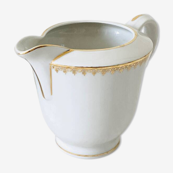 Petit pot à lait ou crème porcelaine de Limoges blanc et doré