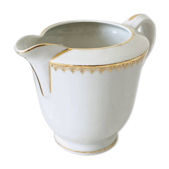 Petit pot à lait ou crème porcelaine de Limoges blanc et doré