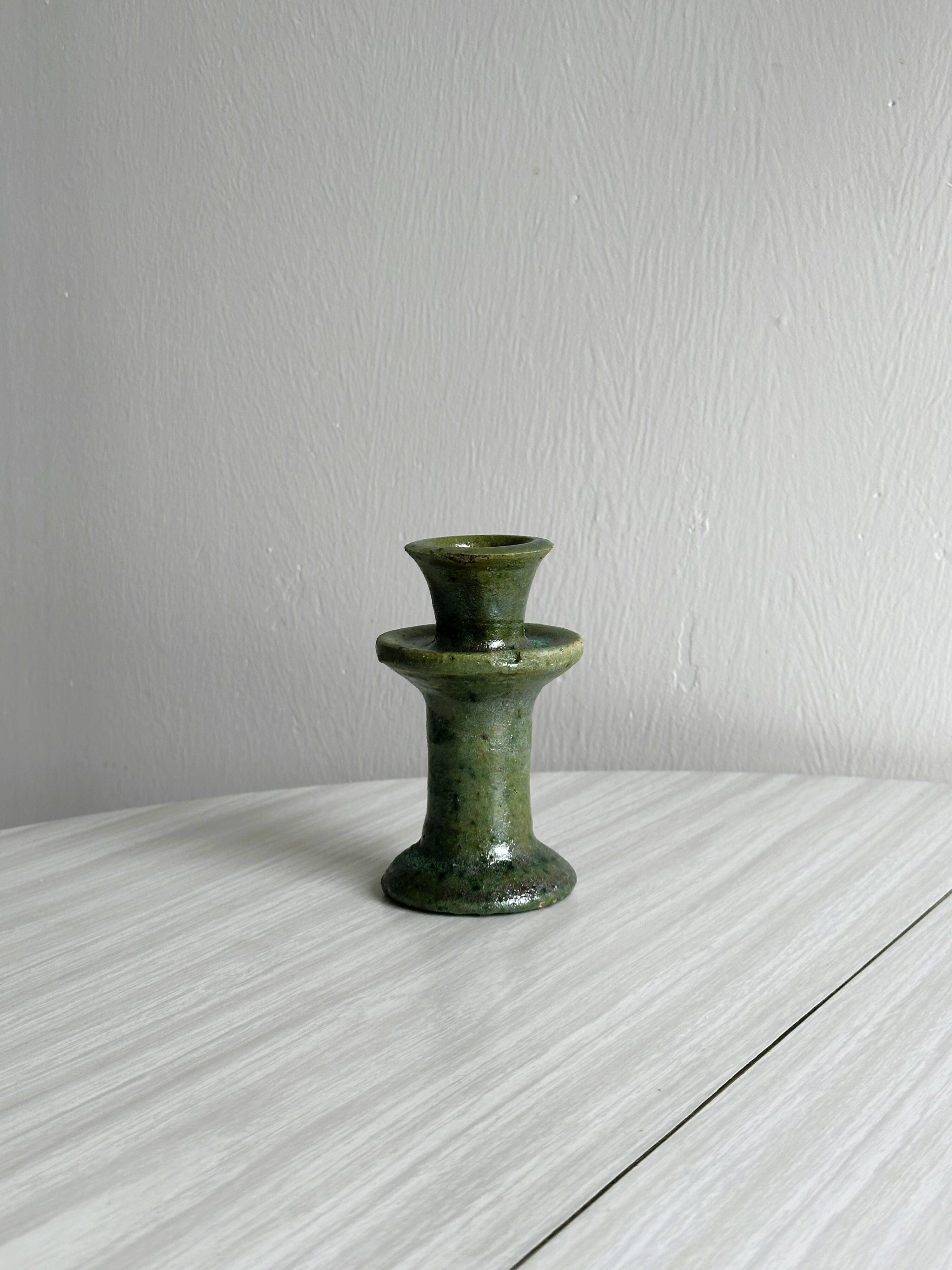 Handmade green ceramic candle holder