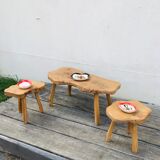 Vintage brutalist coffee table 70 and its 2 stools