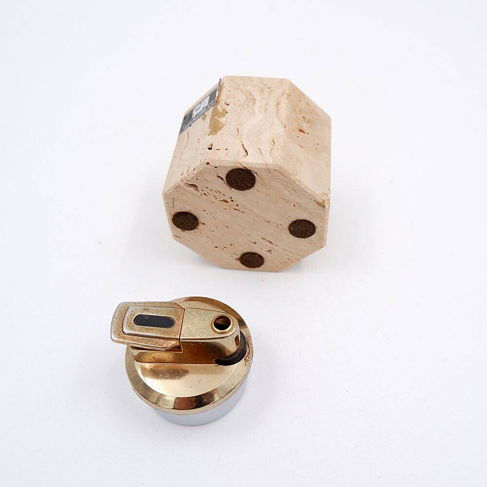 Vintage octagonal table lighter by Cerri Nestore in travertine - Italy 1970s