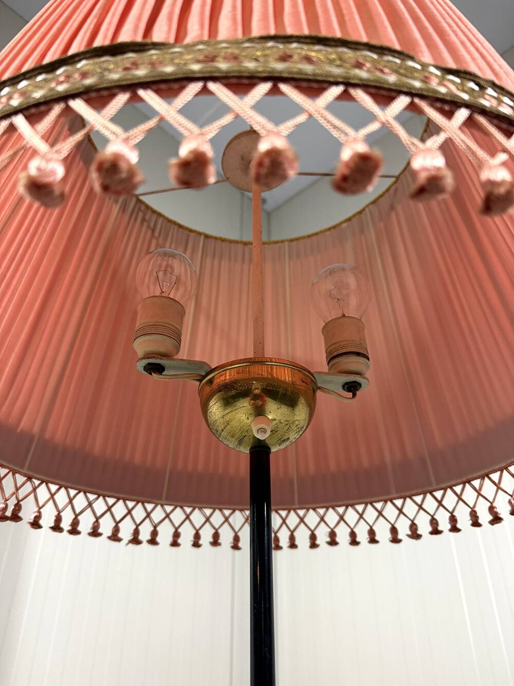 Austrian brass floor lamp pleated lampshade 1940-50’s