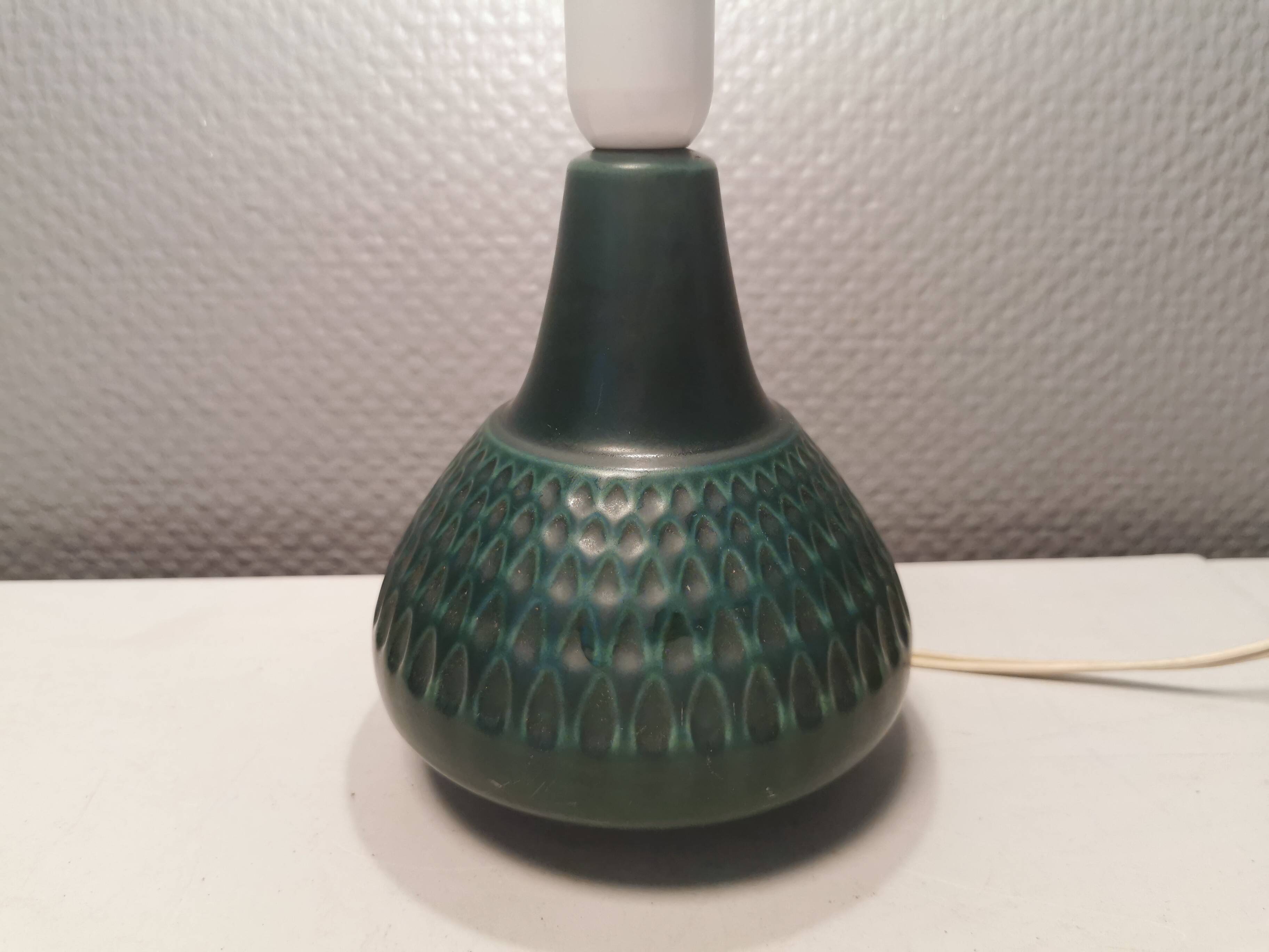 Beautiful table lamp in green/blue ceramic, Danish from the 1970s.