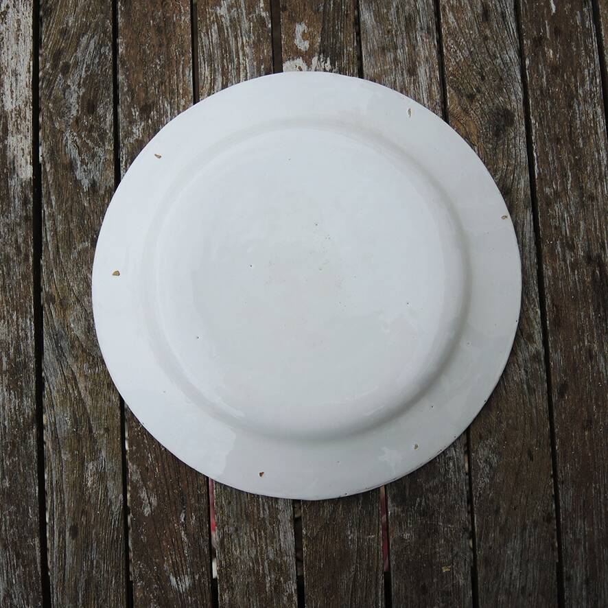 Antique Hand Painted Earthenware Flat Plate - Rooster on Basket of Flowers