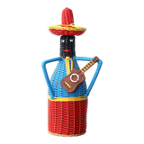 Bottle covered with scoubidou, musician, 60s