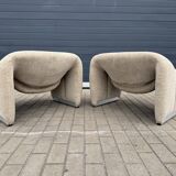 2x Artifort Groovy F598 Pierre Paulin, Pierre Frey: Chenille Igor (Sable)