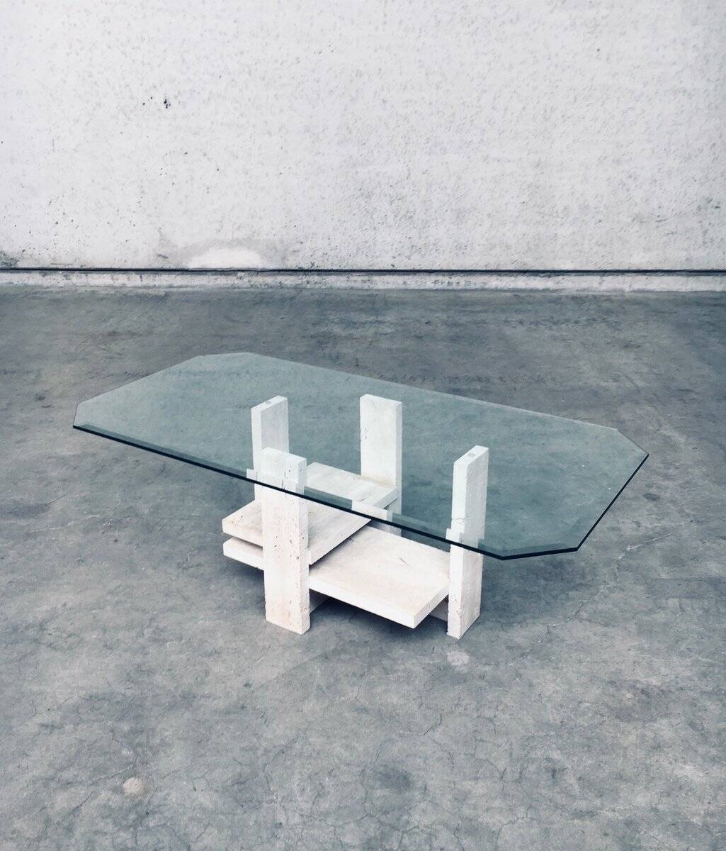 Brutalist Travertine Coffee Table by Willy Ballez, Belgium, 1970s