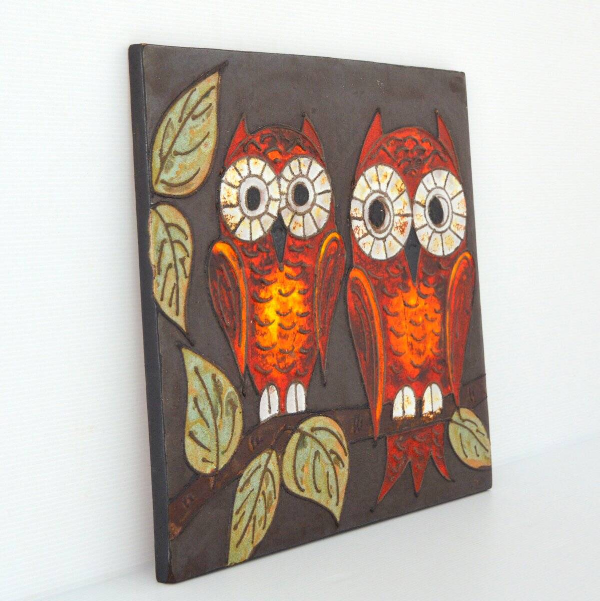 Wall decoration Owls in ceramic relief from the 60s / 70s