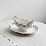 Gravy boat on earthenware frame Digoin Sarreguemines Faust.