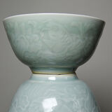 4 vintage Chinese rice bowls in celadon porcelain from the 70s-80s with reliefs of koi carp.