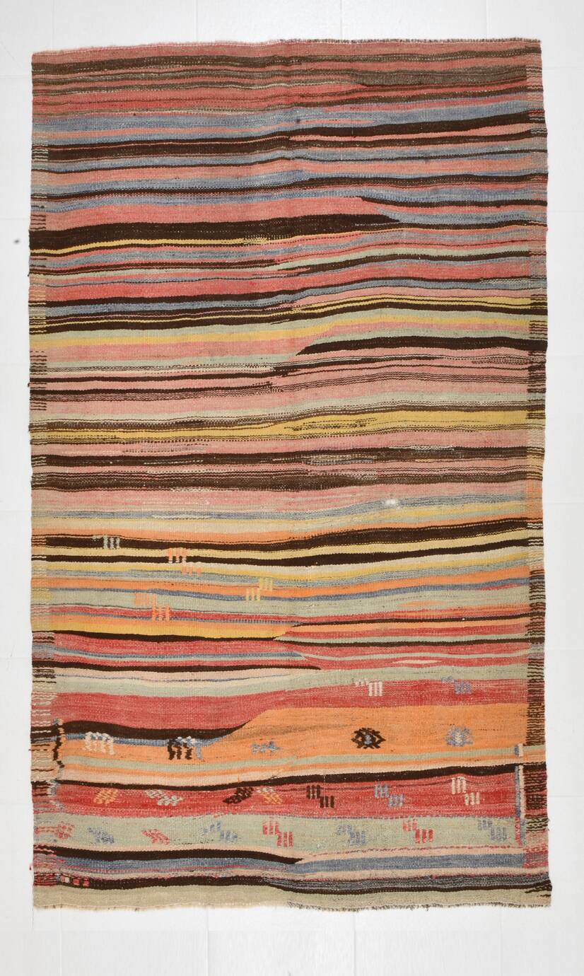 Tapis Kilim rayé rose et orange