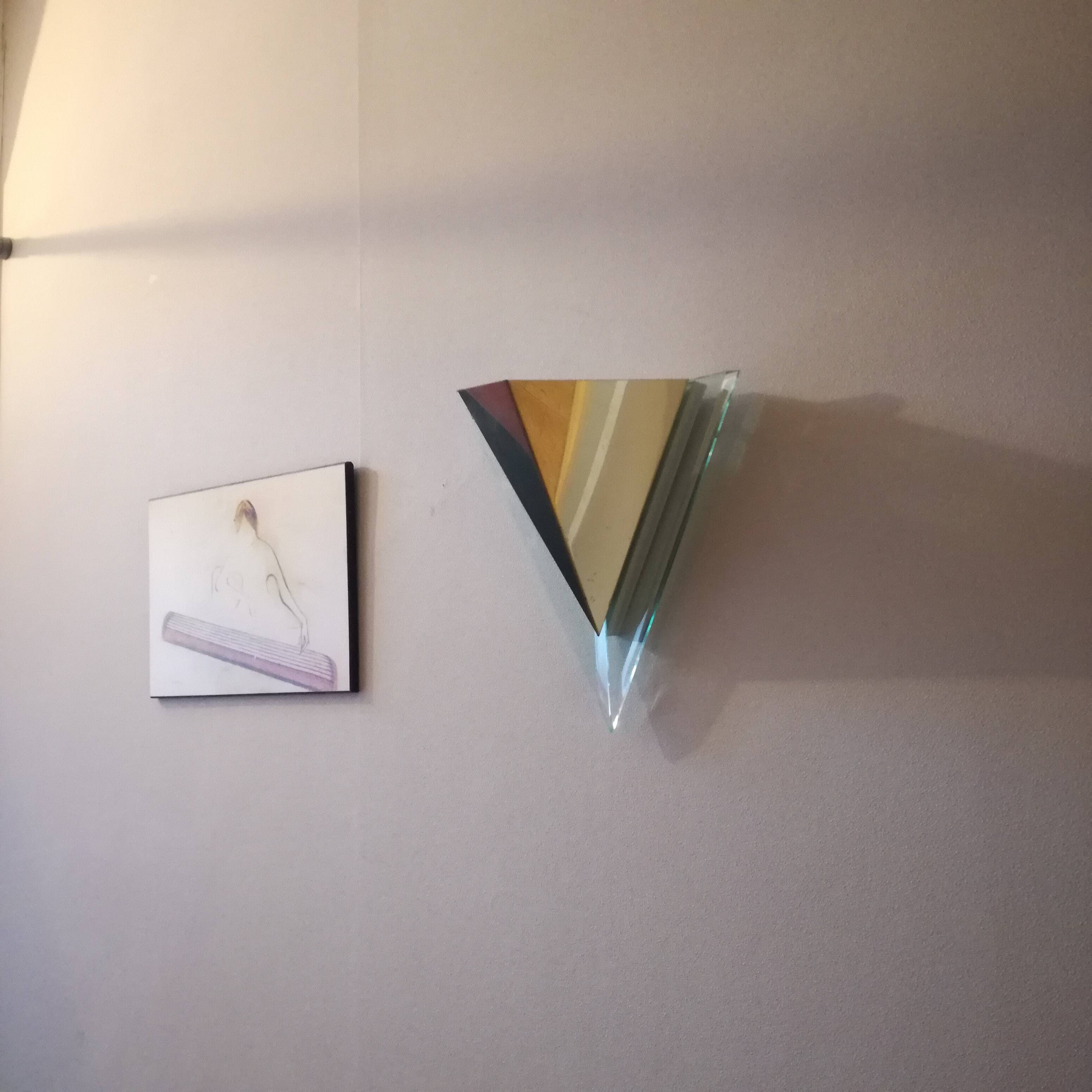 Post modern triangular brass wall light, 1990