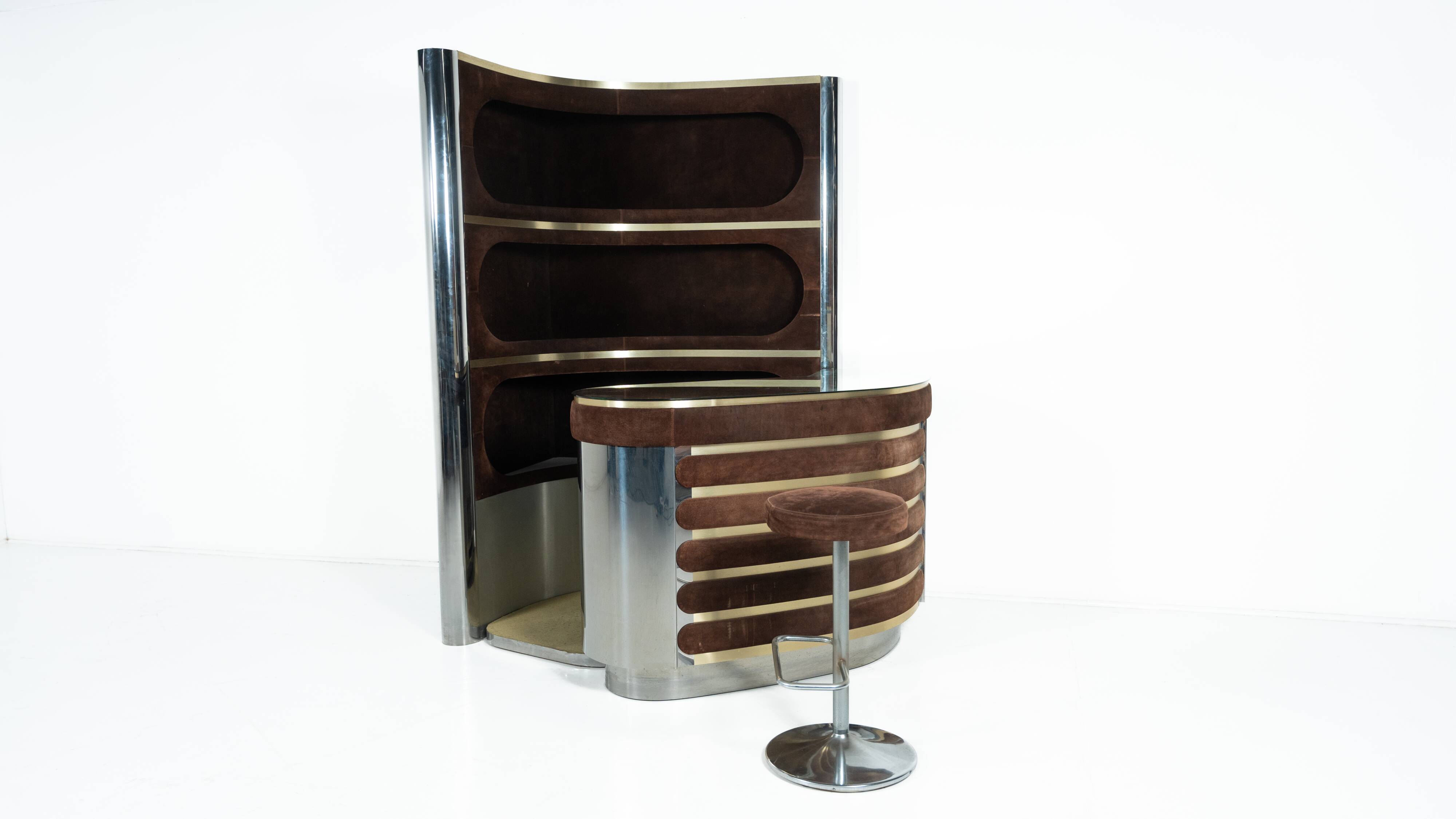 Modern suede bar from the mid-20th century by Willy Rizzo, Italy, 1970.
