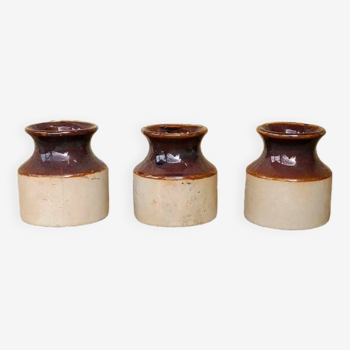 Set of 3 two-tone stoneware pots