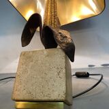 Vintage Bronze, Brass and Travertin Table Lamps in the manner of Maison Charles, 1970s, Set of 2