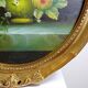 Large oil on canvas bouquet medallion wooden frame gilded stucco vintage