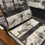 Large black and white artworks / photo collage (160x50) temple