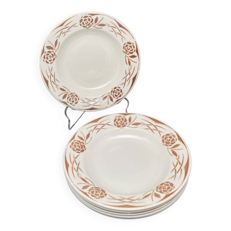 Assiettes creuses Digoin Sarreguemines Fleurs marron – 0924X7