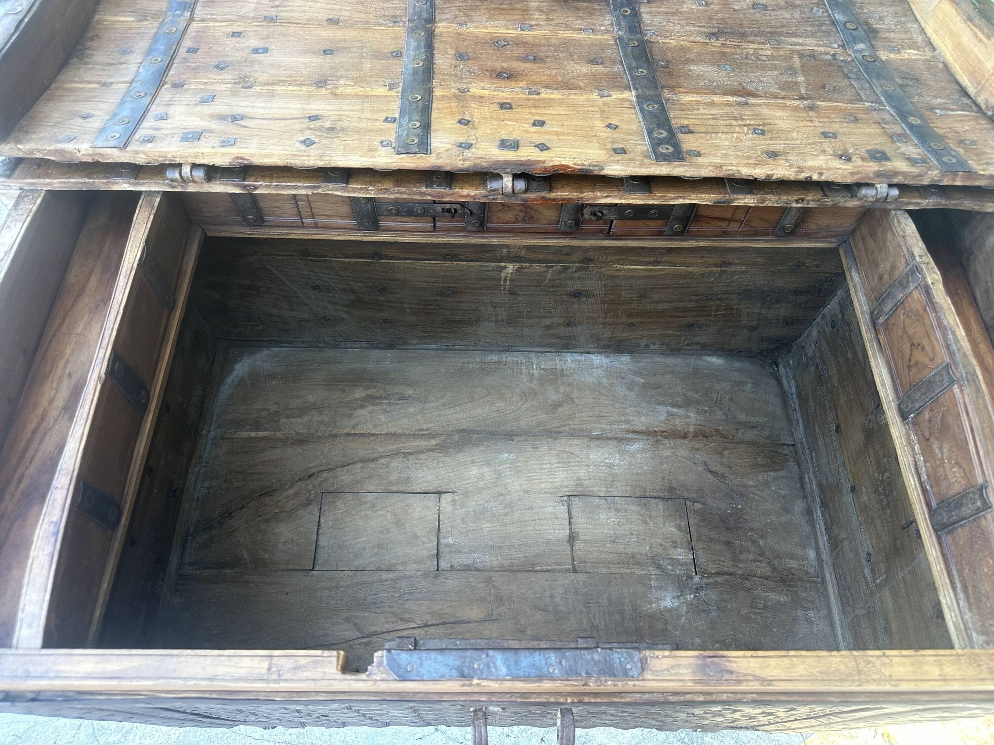 Imposing Indian Chest in Exotic Wood and Wrought Iron