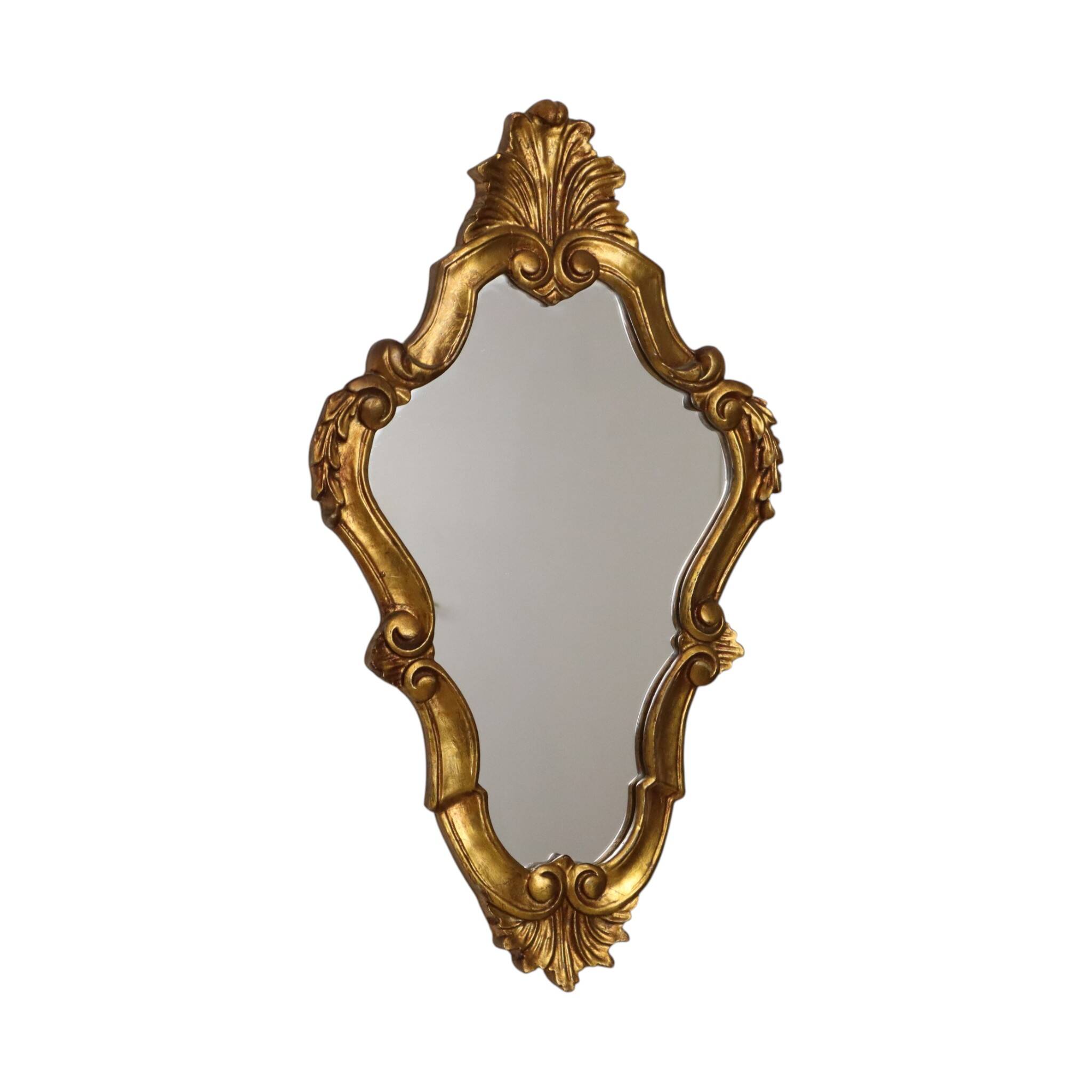 Vintage Baroque-Style Crested Mirror, Classic Gold, France, 62 cm