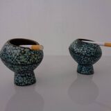 Vintage Indian Copper & Turquoise Stone Ashtrays, 1960s, Set of 2