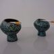 Vintage Indian Copper & Turquoise Stone Ashtrays, 1960s, Set of 2
