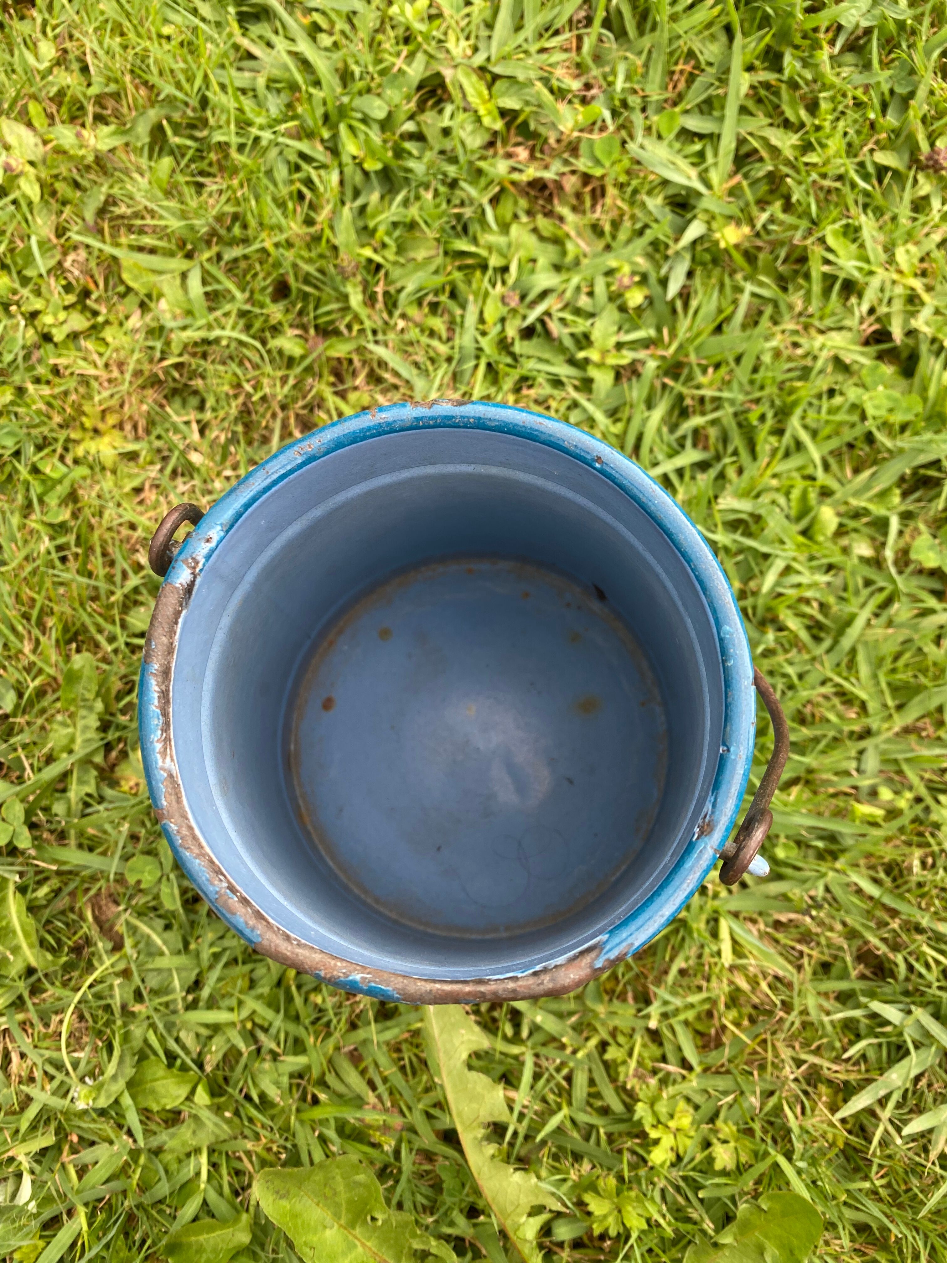 Old milk pot in enamelled sheet metal