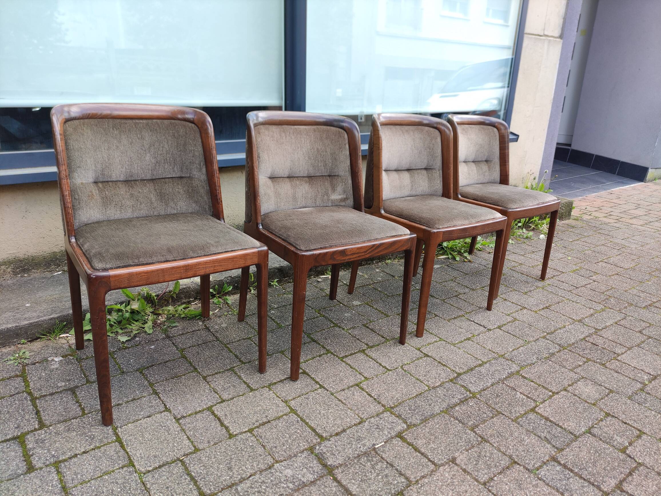 Set of 4 Dining Room Chairs - Dark Wood - Fabric - Scandinavian