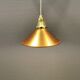 Copper hanging lamp with brass colored top and white inside lacquer.