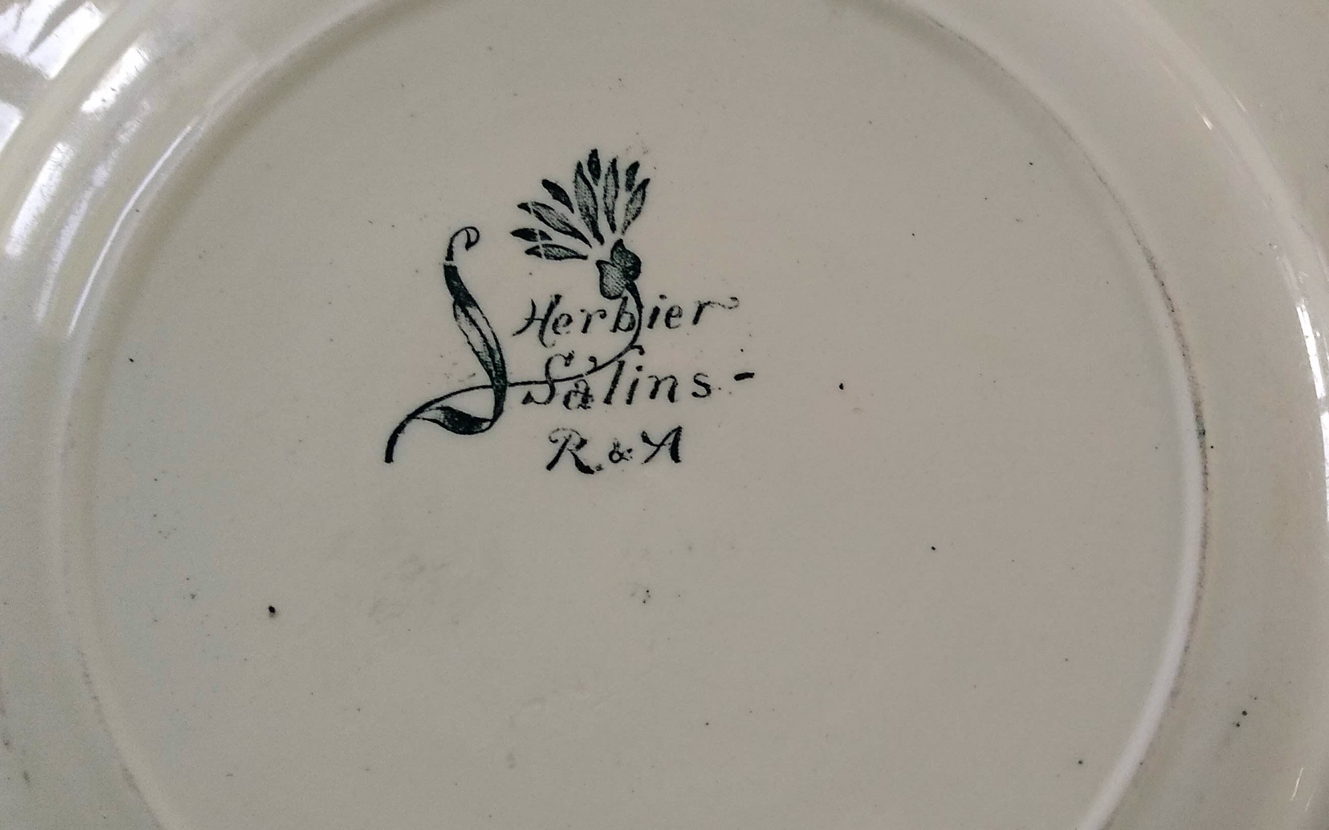 9 flat earthenware plates motif Herbarium and Salins