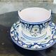 Butter dish, sauce pot in Old Rouen earthenware, handmade, made in France, floral pattern, vintage