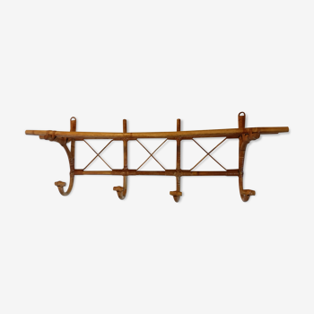 Vintage rattan wall coat rack