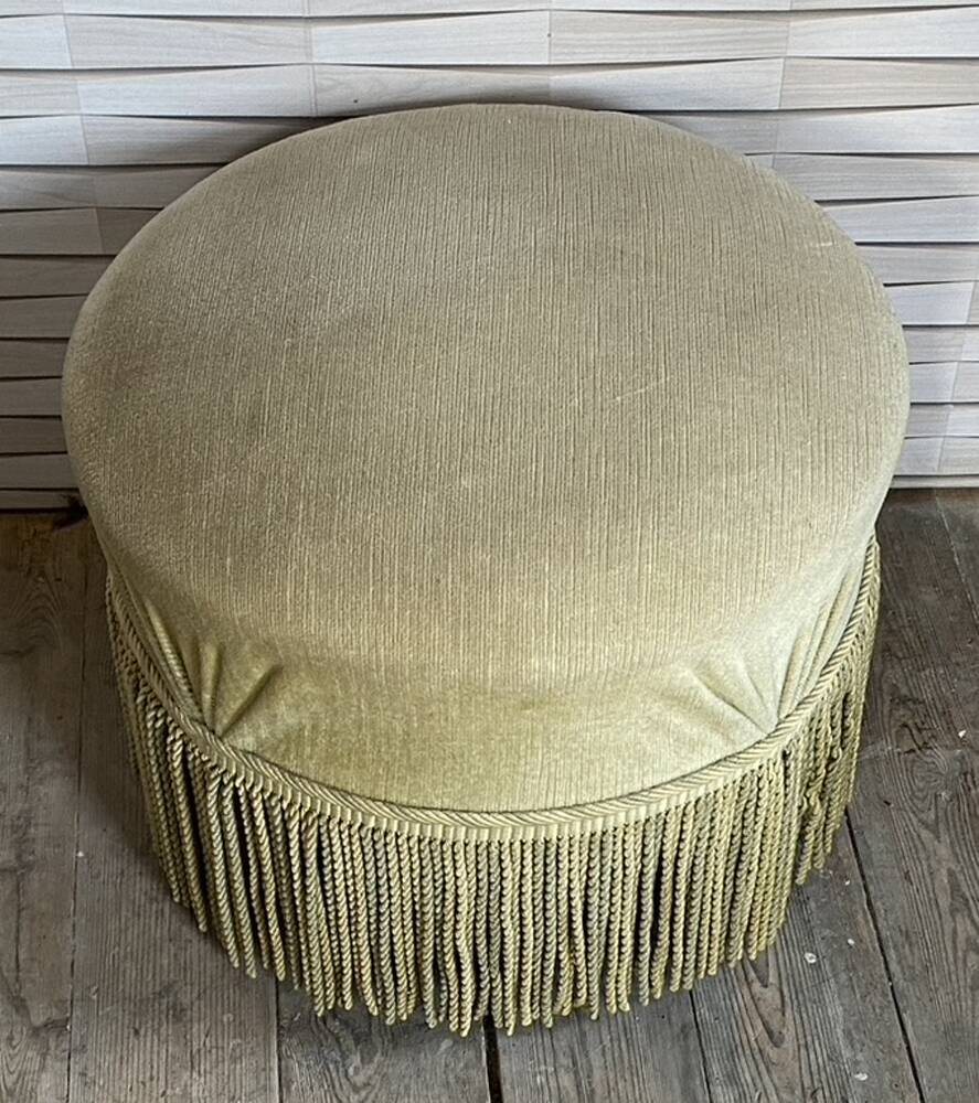 Vintage pouf, velvet, pale green, 50s