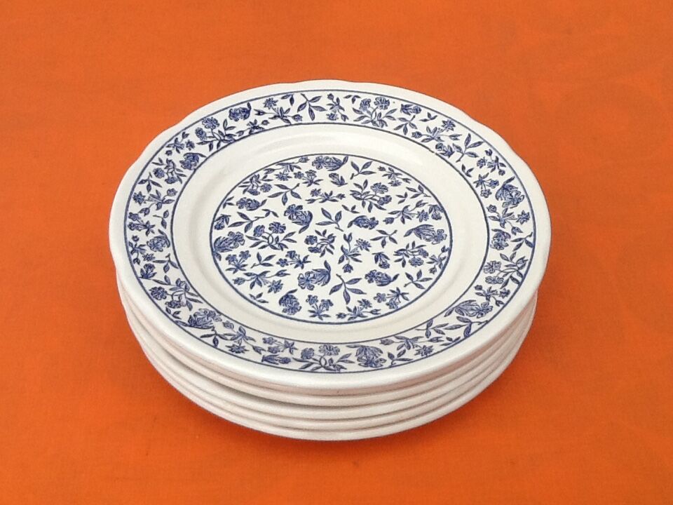 6 flat earthenware plates with floral decoration made in italy