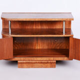 Restored walnut artdeco small cabinet, chrome-plated steel, czechia, 1930s