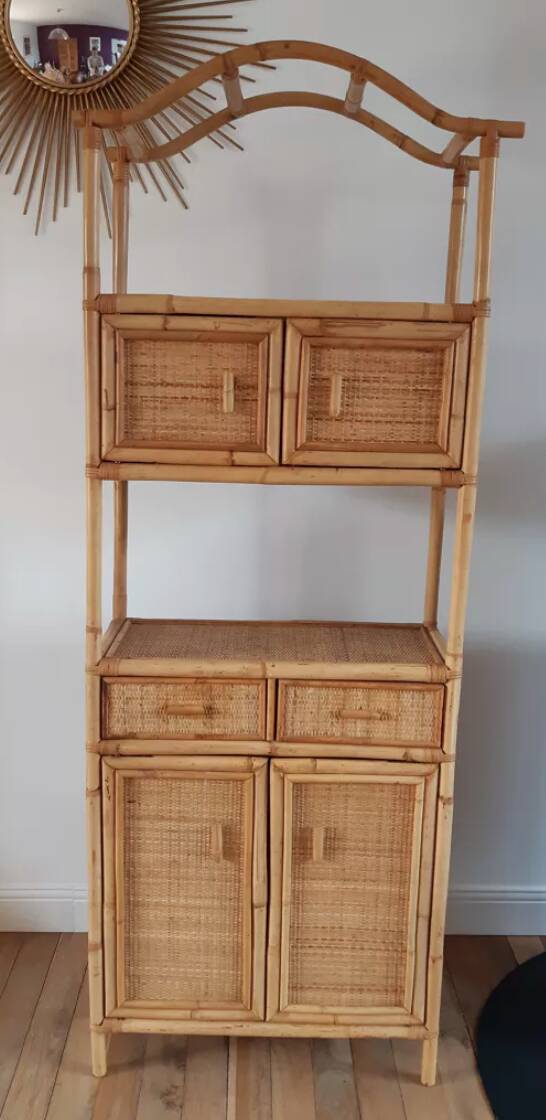 Rattan stand shelf and canning 50s