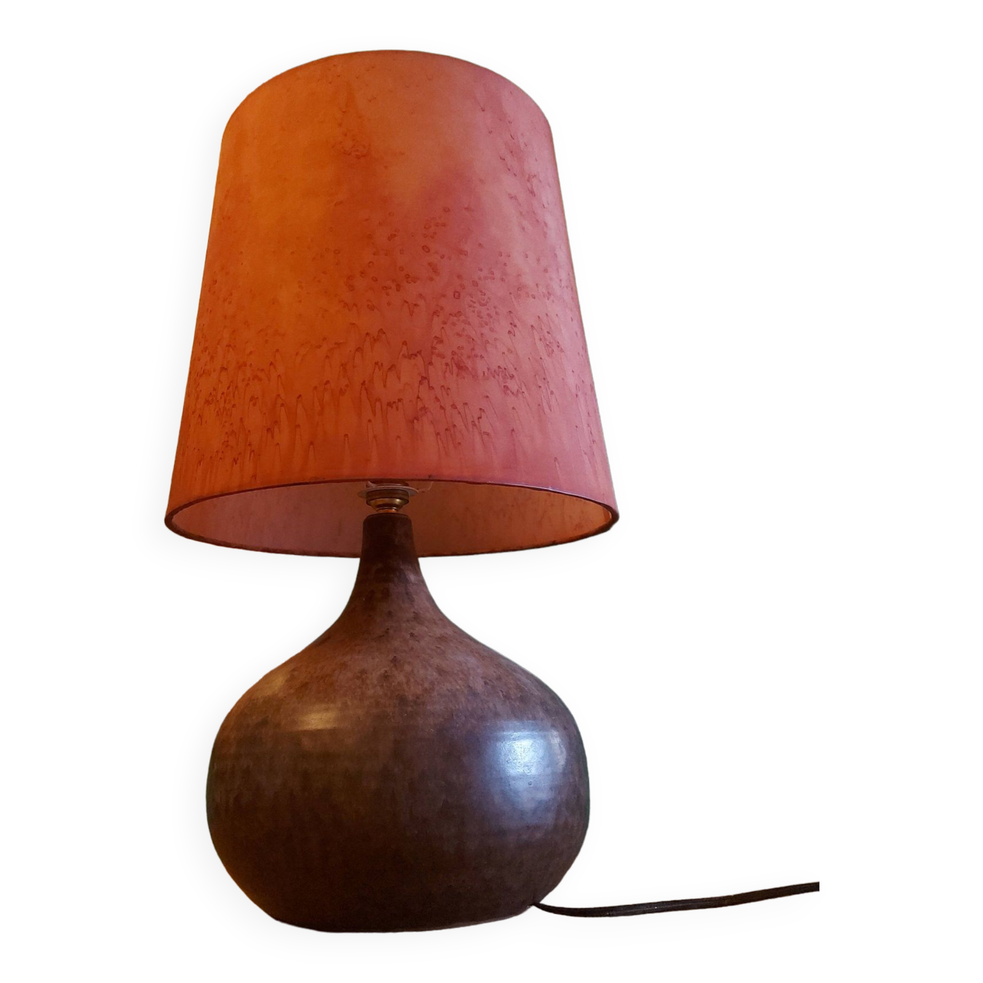 Ceramic (sandstone) lamp from the 50s, 60'S with silk lampshade