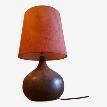 Ceramic (sandstone) lamp from the 50s, 60'S with silk lampshade