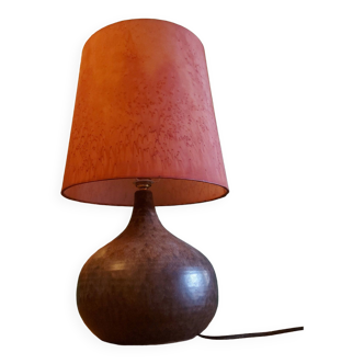 Lampe en céramique ( grès ) années 50 , 60'S avec abat jour en soie