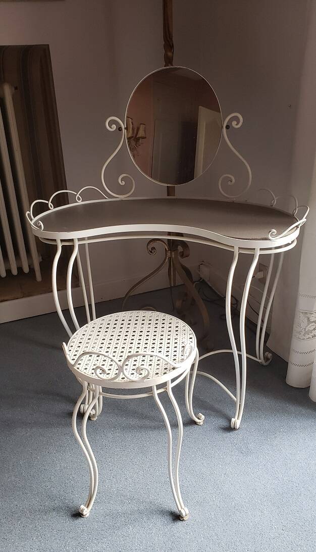 Wrought iron dressing table and chair