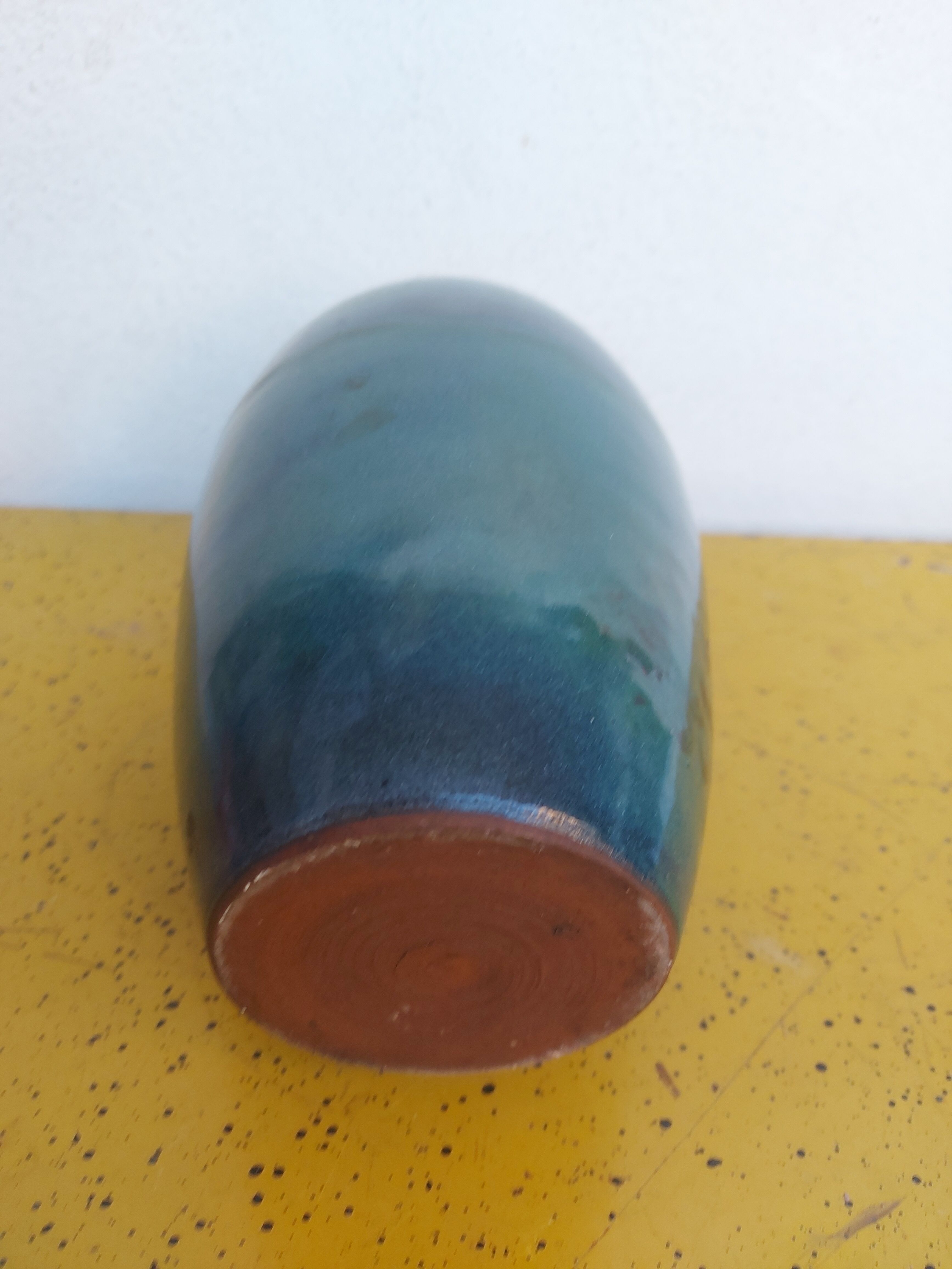 Enamelled terracotta vase, blue