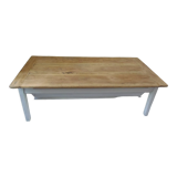 Coffee table made from an authentic farmhouse table, leg patinated pearl gray