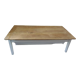 Coffee table made from an authentic farmhouse table, leg patinated pearl gray